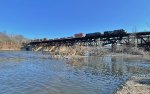 NS 9851 leads train symbol 23M across the Delaware River from Phillipsburg, NJ (left) to Easton, PA  )(right)